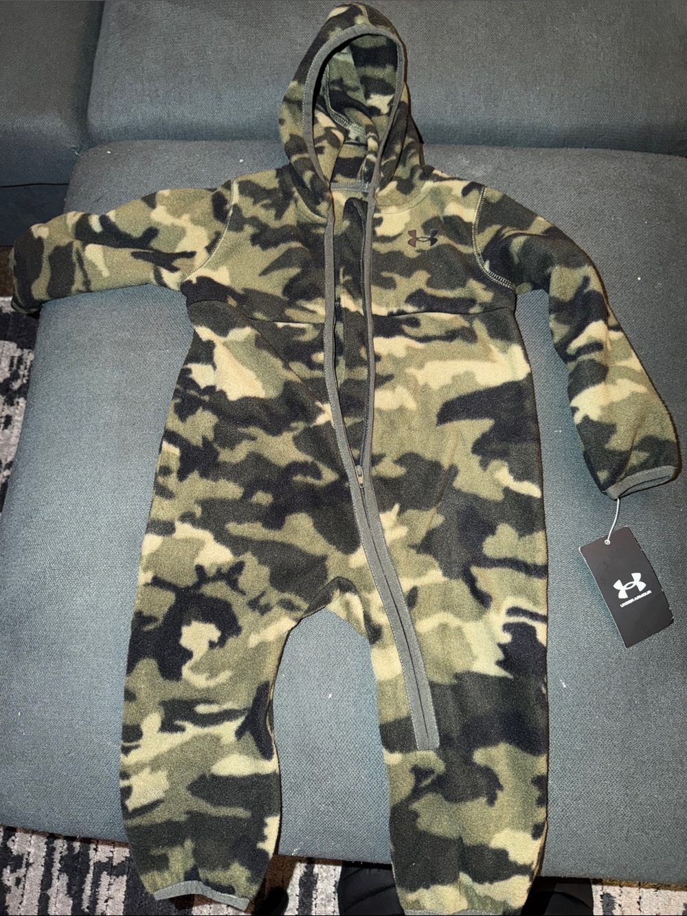 Under Armour Kids Green Camo Fleece One-Piece Hooded Footie